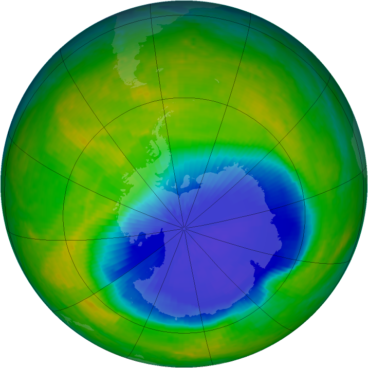 Antarctic ozone map for 31 October 2004